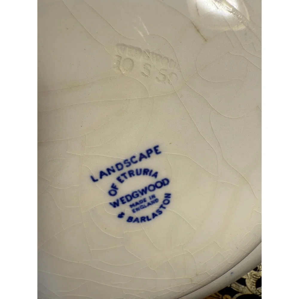 Wedgwood Landscape of Etruria Blue Transferware Saucer & Double-Handled Bowl‎